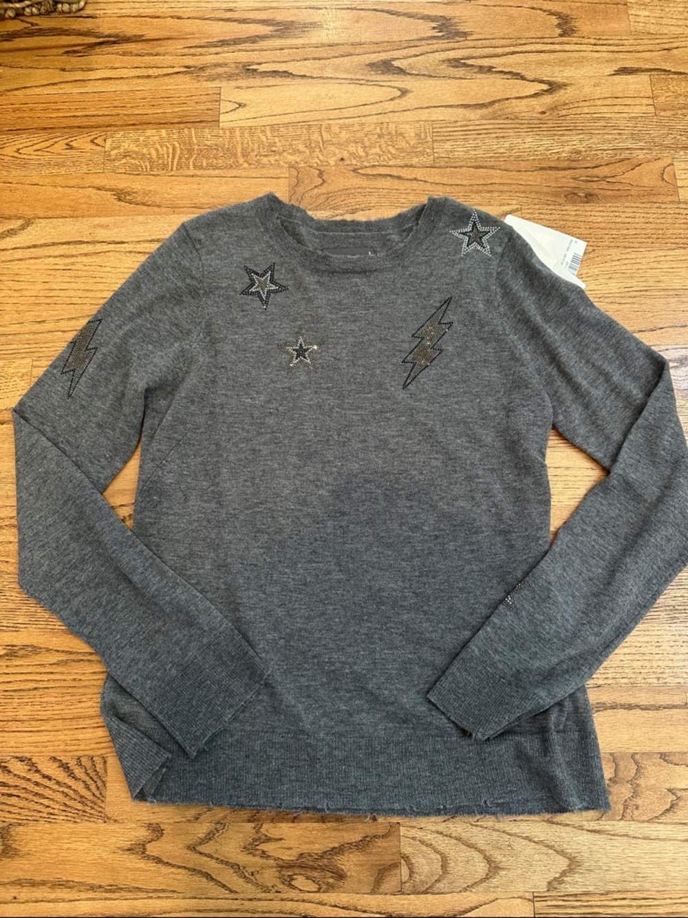 Zadig & Voltaire Gray Cashmere Sweater Sequin Star & Lightning Bolts NWT Sz M